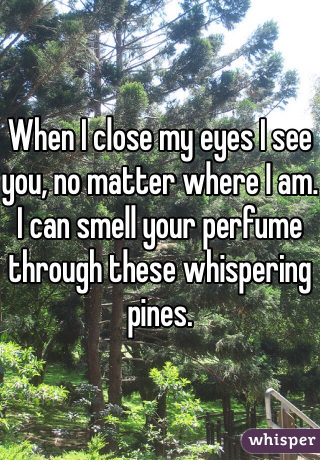 When I close my eyes I see you, no matter where I am. I can smell your perfume through these whispering pines.