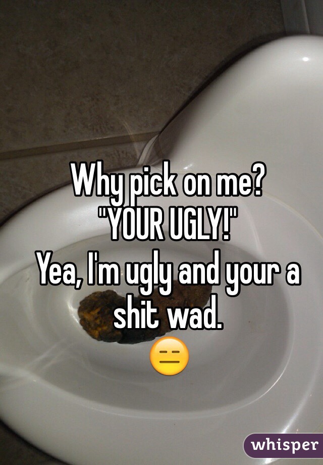 Why pick on me?
"YOUR UGLY!"
Yea, I'm ugly and your a shit wad.
😑