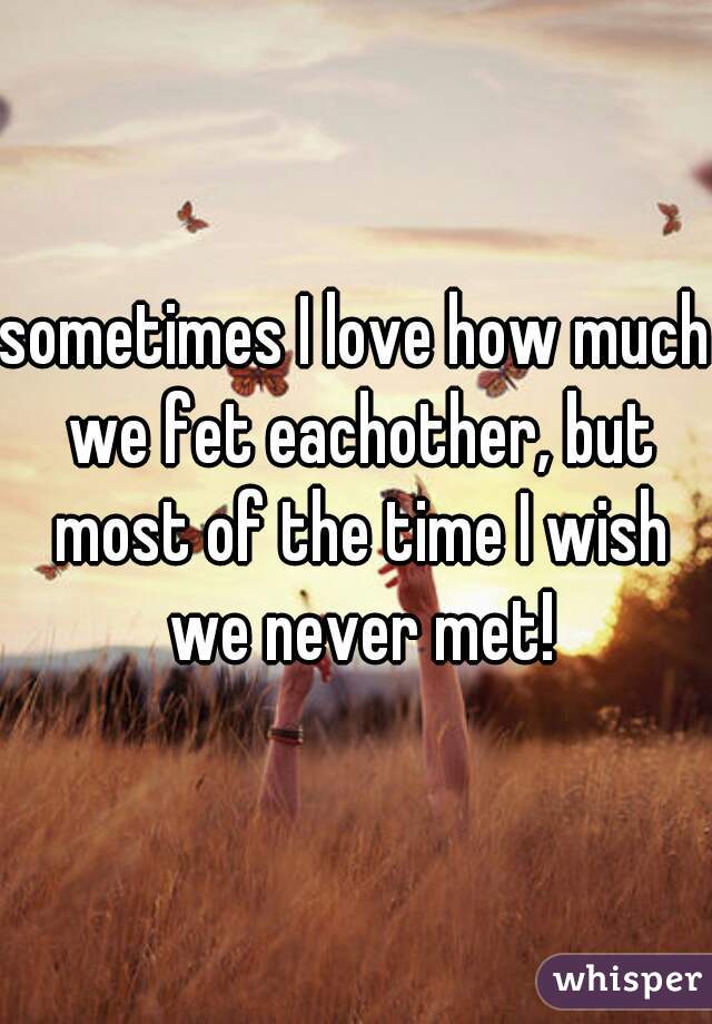 sometimes I love how much we fet eachother, but most of the time I wish we never met!