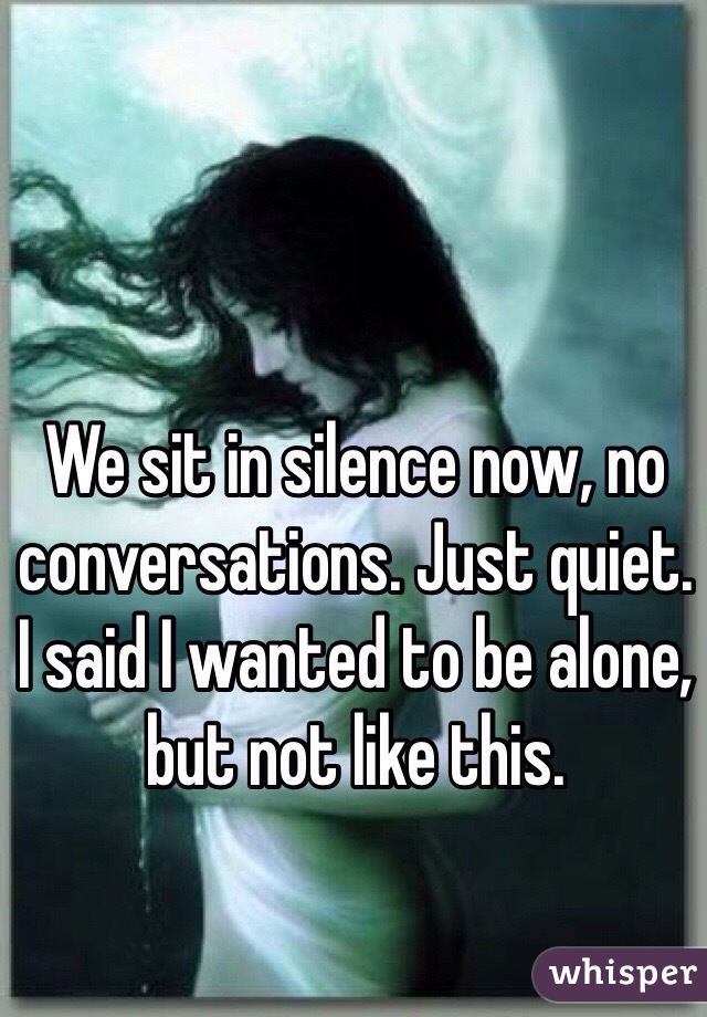We sit in silence now, no conversations. Just quiet.
I said I wanted to be alone, but not like this.