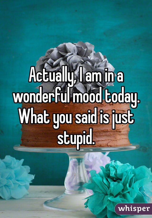 Actually, I am in a wonderful mood today. What you said is just stupid.