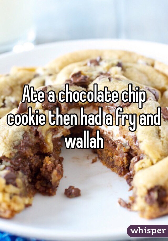 Ate a chocolate chip cookie then had a fry and wallah 