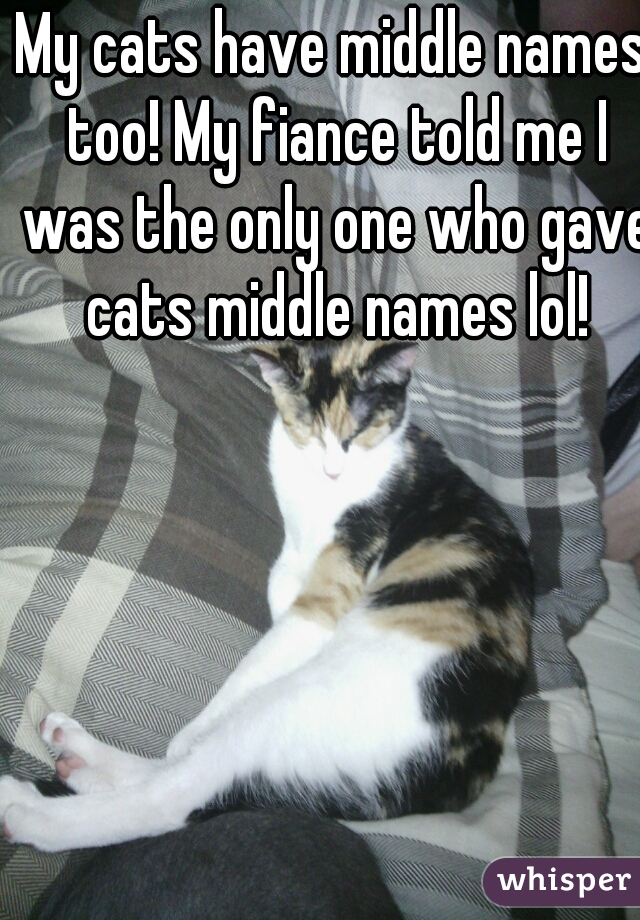 My cats have middle names too! My fiance told me I was the only one who gave cats middle names lol!