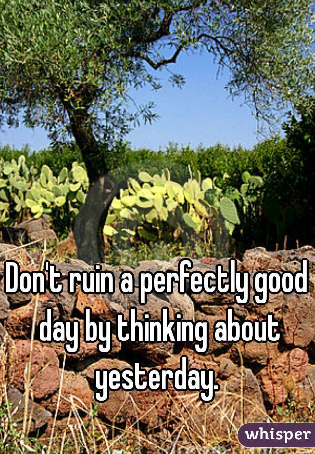 Don't ruin a perfectly good day by thinking about yesterday. 
   