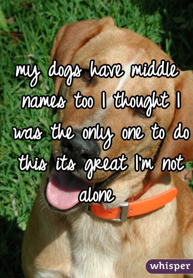 my dogs have middle names too I thought I was the only one to do this its great I'm not alone 