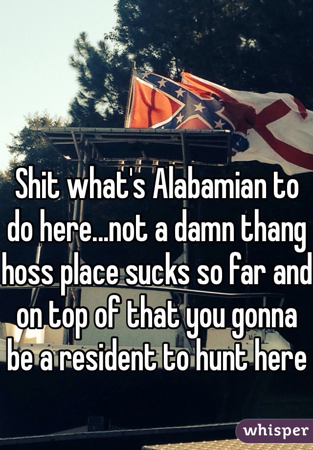 Shit what's Alabamian to do here...not a damn thang hoss place sucks so far and on top of that you gonna be a resident to hunt here 