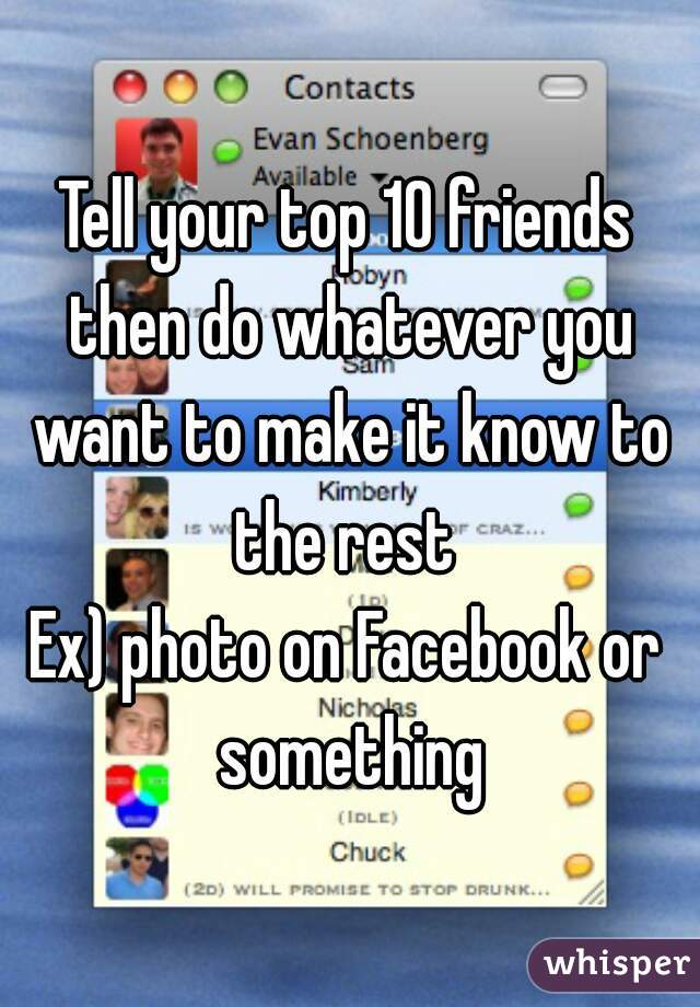 Tell your top 10 friends then do whatever you want to make it know to the rest 
Ex) photo on Facebook or something