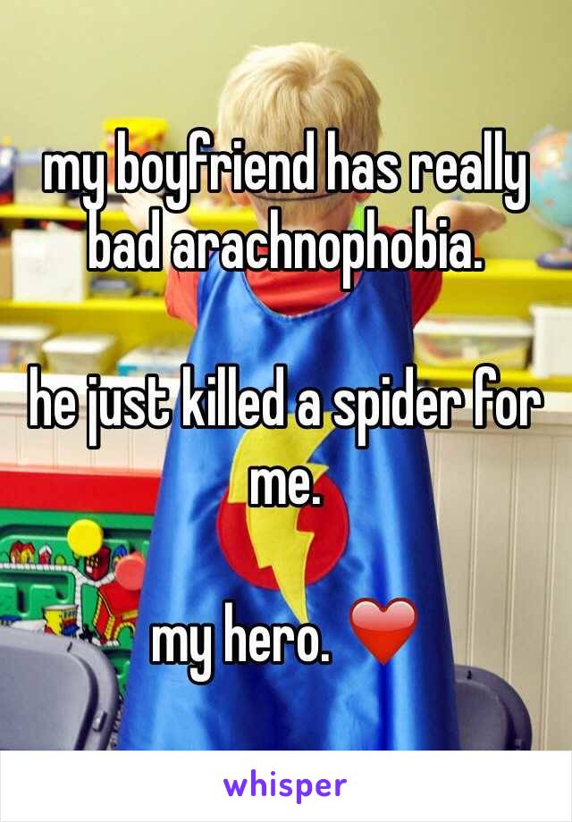 my boyfriend has really bad arachnophobia.

he just killed a spider for me.

my hero. ❤️