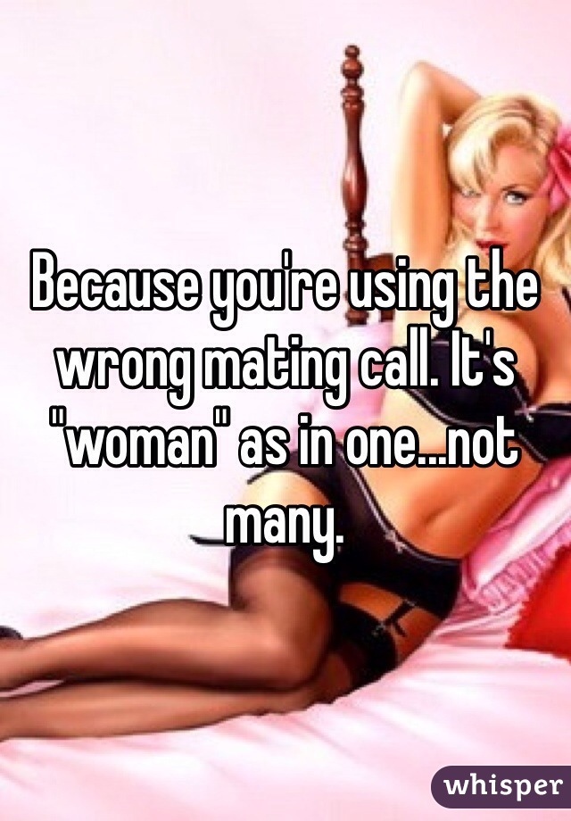 Because you're using the wrong mating call. It's "woman" as in one...not many. 