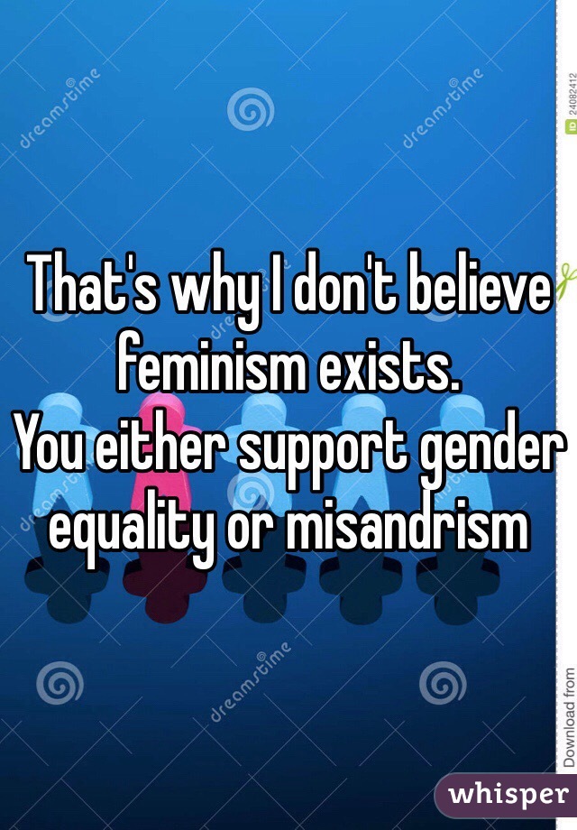 That's why I don't believe feminism exists. 
You either support gender equality or misandrism 