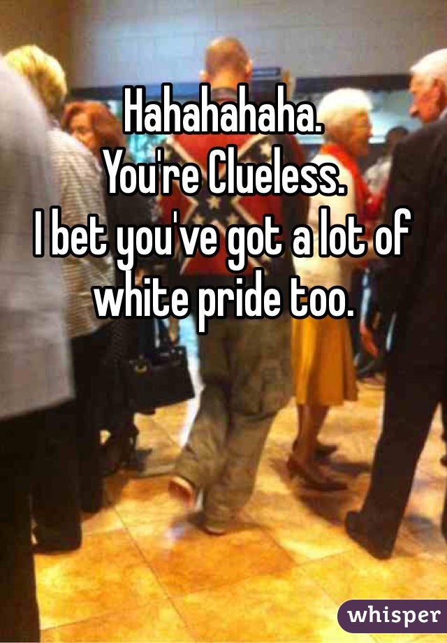 Hahahahaha.
You're Clueless. 
I bet you've got a lot of white pride too.