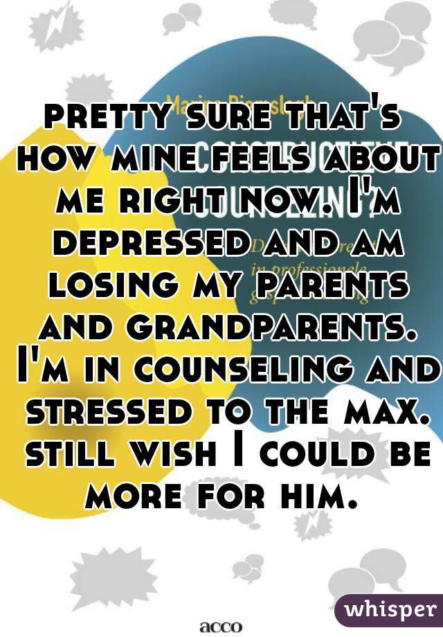 pretty sure that's how mine feels about me right now. I'm depressed and am losing my parents and grandparents. I'm in counseling and stressed to the max. still wish I could be more for him. 