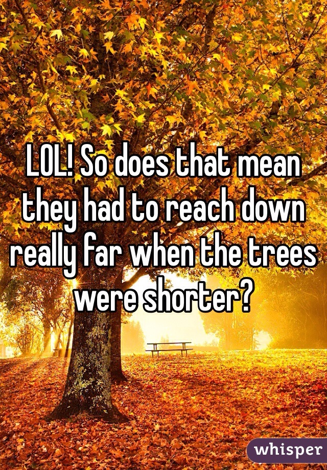 LOL! So does that mean they had to reach down really far when the trees were shorter? 