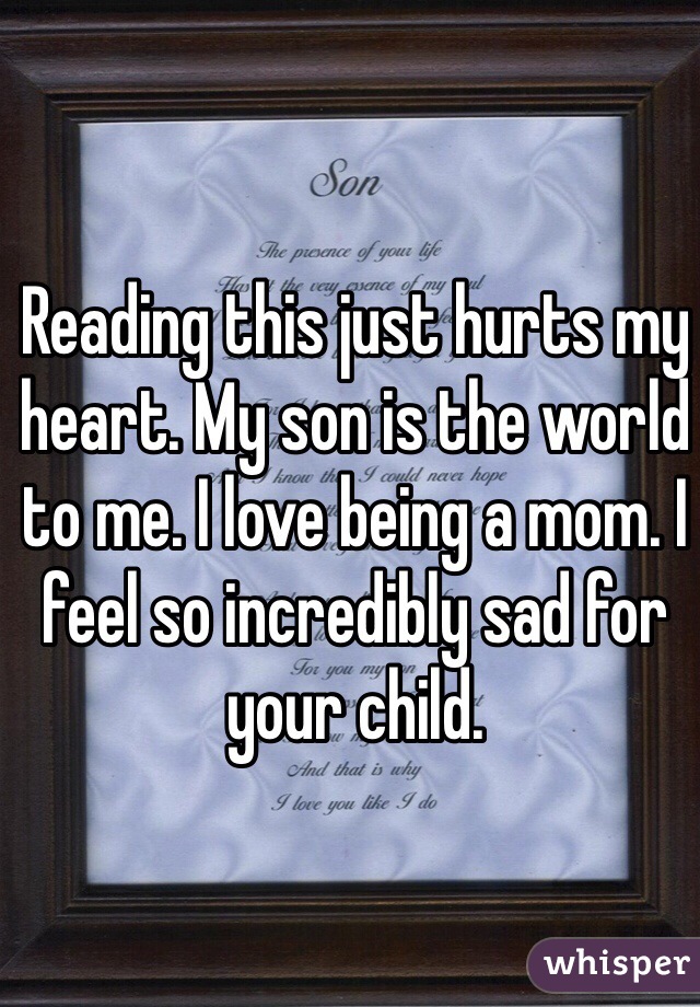 Reading this just hurts my heart. My son is the world to me. I love being a mom. I feel so incredibly sad for your child. 