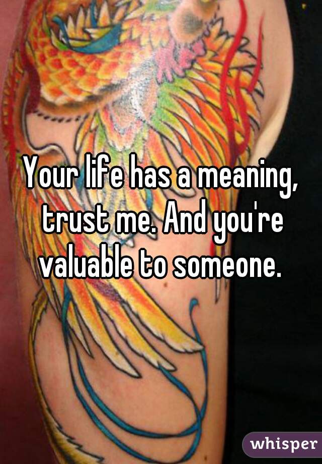 Your life has a meaning, trust me. And you're valuable to someone. 