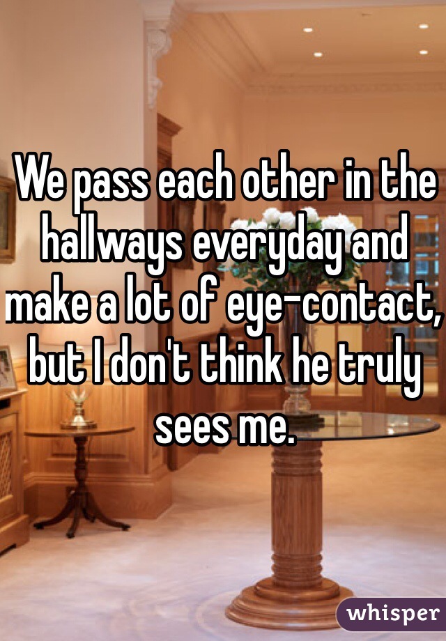 We pass each other in the hallways everyday and make a lot of eye-contact, but I don't think he truly sees me.
