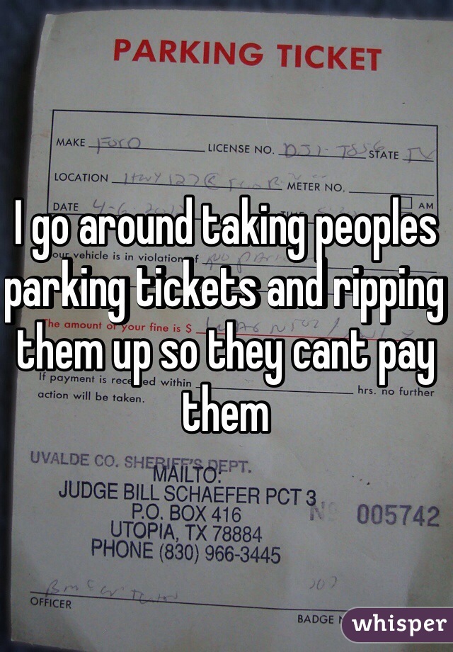 I go around taking peoples parking tickets and ripping them up so they cant pay them