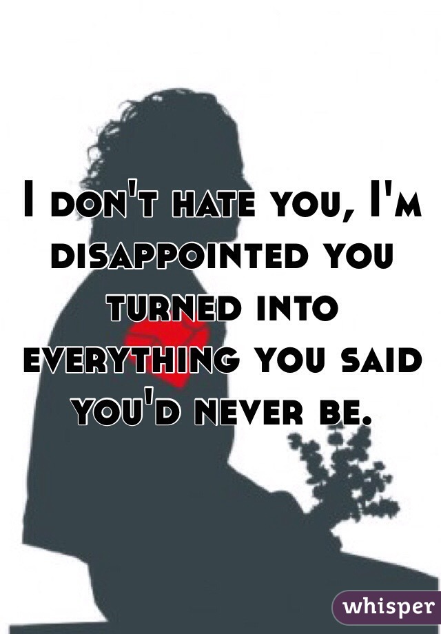 I don't hate you, I'm disappointed you turned into everything you said you'd never be.