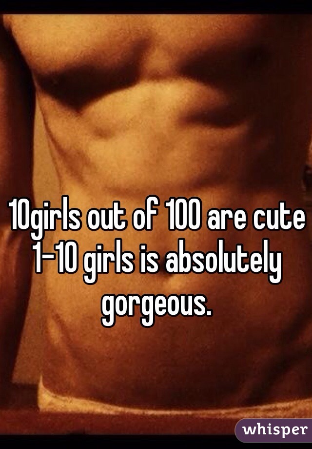 10girls out of 100 are cute 
1-10 girls is absolutely gorgeous. 