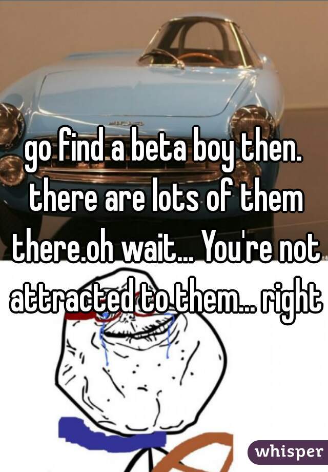go find a beta boy then. there are lots of them there.oh wait... You're not attracted to them... right
