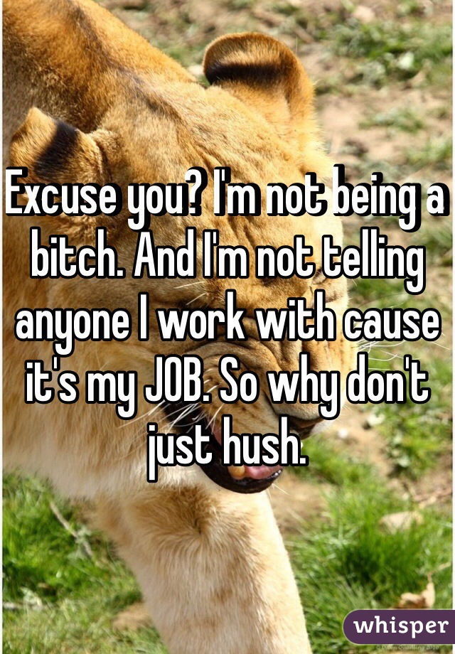 Excuse you? I'm not being a bitch. And I'm not telling anyone I work with cause it's my JOB. So why don't just hush. 