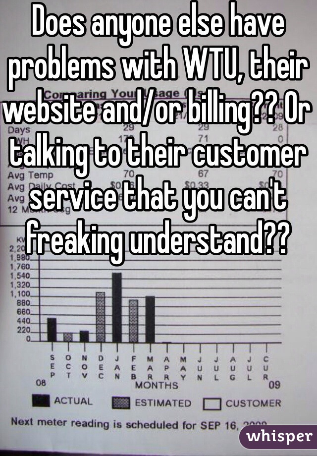 Does anyone else have problems with WTU, their website and/or billing?? Or talking to their customer service that you can't freaking understand?? 