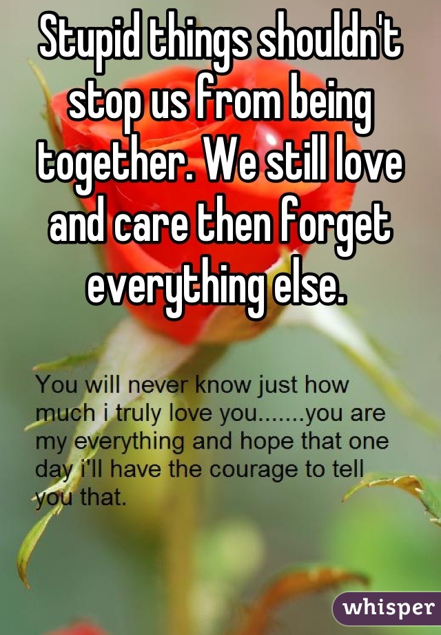 Stupid things shouldn't stop us from being together. We still love and care then forget everything else. 