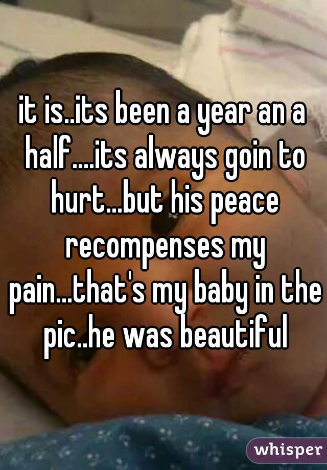 it is..its been a year an a half....its always goin to hurt...but his peace recompenses my pain...that's my baby in the pic..he was beautiful