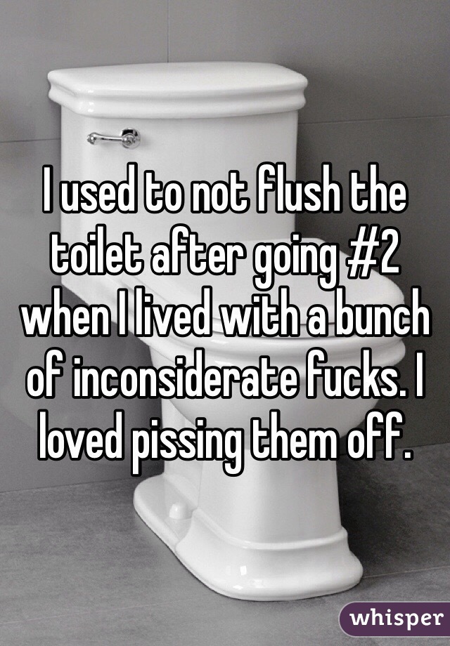 I used to not flush the toilet after going #2 when I lived with a bunch of inconsiderate fucks. I loved pissing them off. 