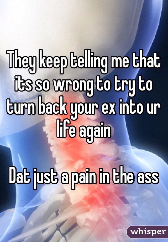 They keep telling me that its so wrong to try to turn back your ex into ur life again

Dat just a pain in the ass