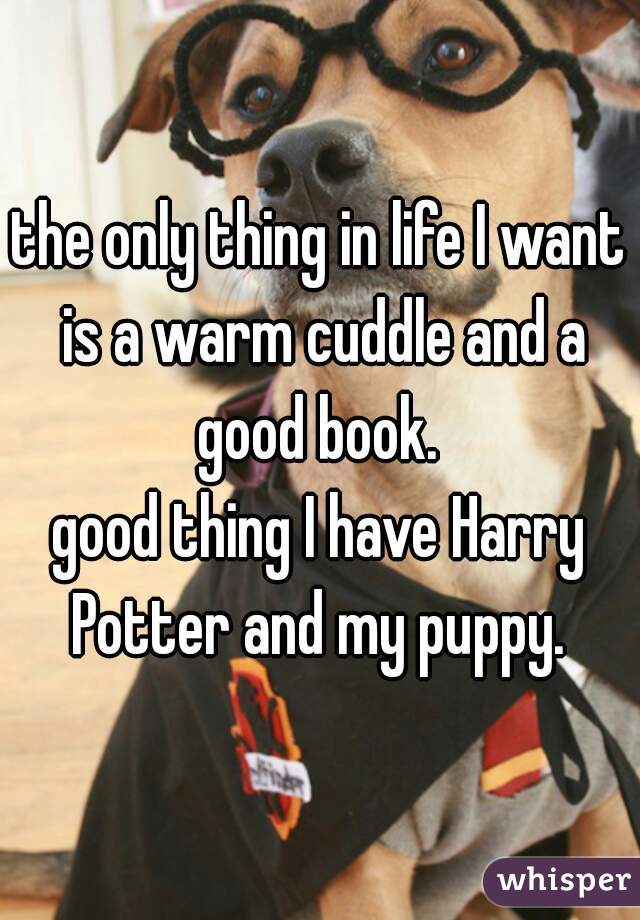 the only thing in life I want is a warm cuddle and a good book. 

good thing I have Harry Potter and my puppy. 