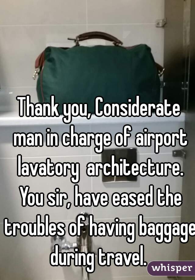 Thank you, Considerate man in charge of airport lavatory  architecture. You sir, have eased the troubles of having baggage during travel. 