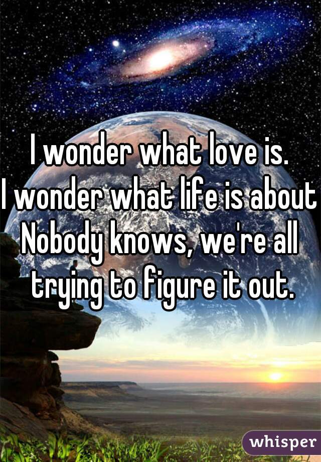 I wonder what love is.
I wonder what life is about.
Nobody knows, we're all trying to figure it out.