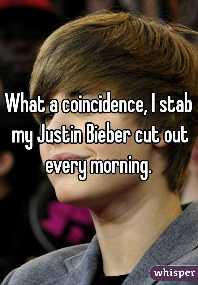 What a coincidence, I stab my Justin Bieber cut out every morning. 