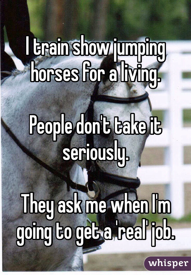 I train show jumping horses for a living. 

People don't take it seriously. 

They ask me when I'm going to get a 'real' job.  