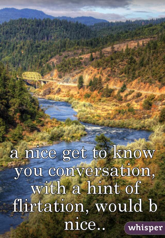 a nice get to know you conversation, with a hint of flirtation, would b nice..