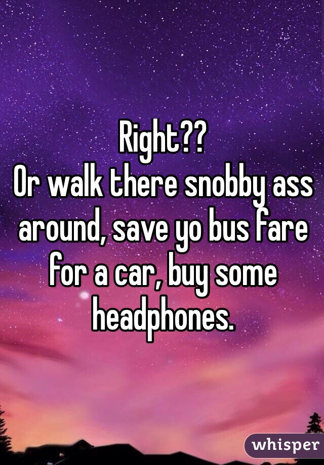 Right?? 
Or walk there snobby ass around, save yo bus fare for a car, buy some headphones. 
