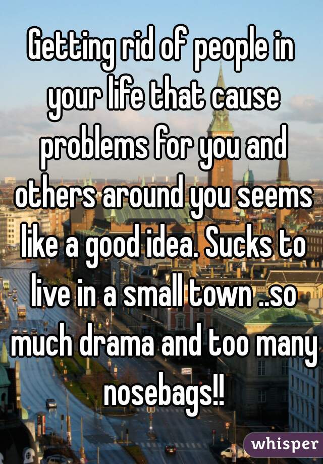 Getting rid of people in your life that cause problems for you and others around you seems like a good idea. Sucks to live in a small town ..so much drama and too many nosebags!!