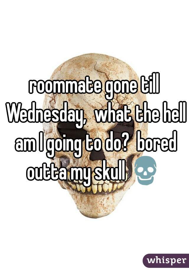 roommate gone till Wednesday,  what the hell am I going to do?  bored outta my skull 💀 