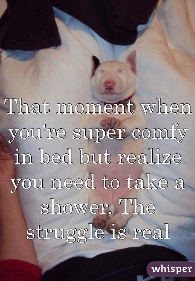 That moment when you're super comfy in bed but realize you need to take a shower. The struggle is real 