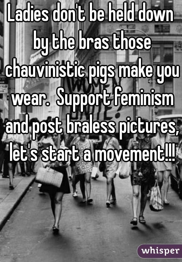 Ladies don't be held down by the bras those chauvinistic pigs make you wear.  Support feminism and post braless pictures, let's start a movement!!!