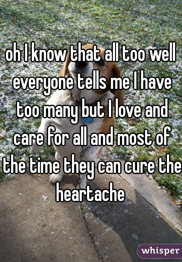 oh I know that all too well everyone tells me I have too many but I love and care for all and most of the time they can cure the heartache 