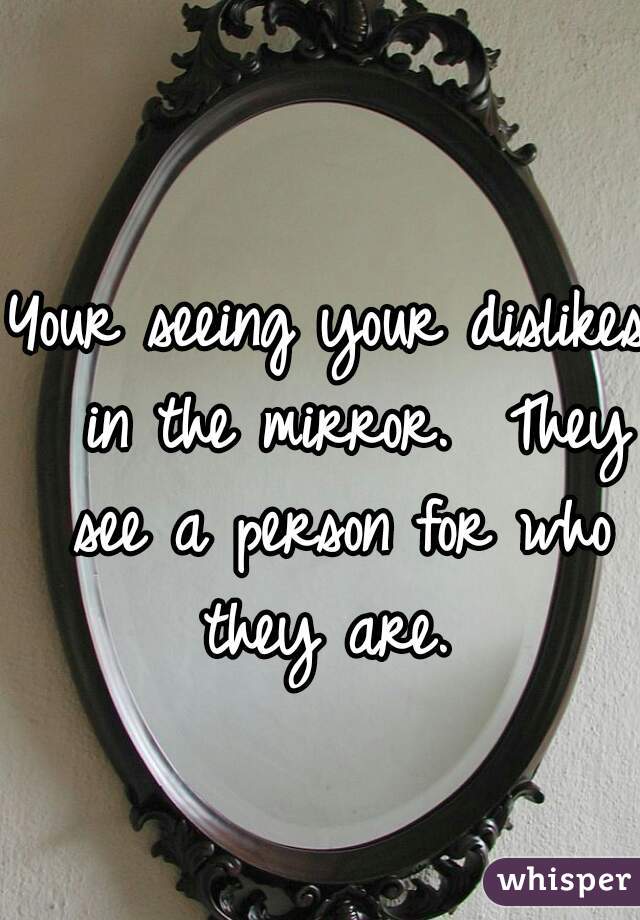 Your seeing your dislikes  in the mirror.  They see a person for who they are. 
