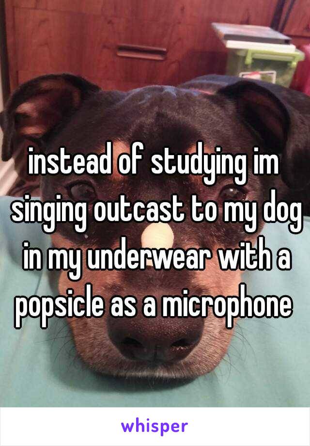 instead of studying im singing outcast to my dog in my underwear with a popsicle as a microphone 