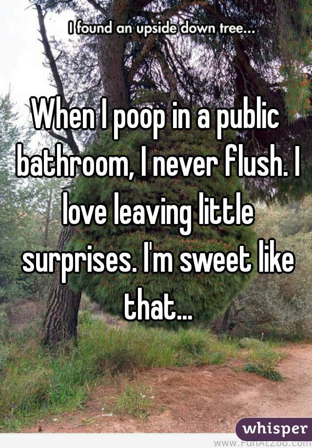 When I poop in a public bathroom, I never flush. I love leaving little surprises. I'm sweet like that...