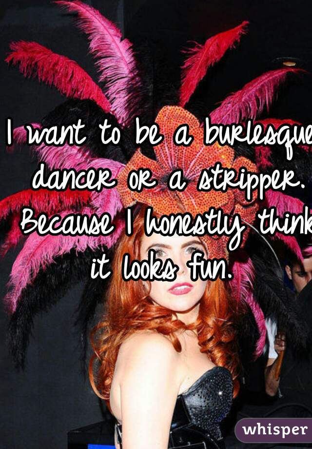 I want to be a burlesque dancer or a stripper. Because I honestly think it looks fun. 