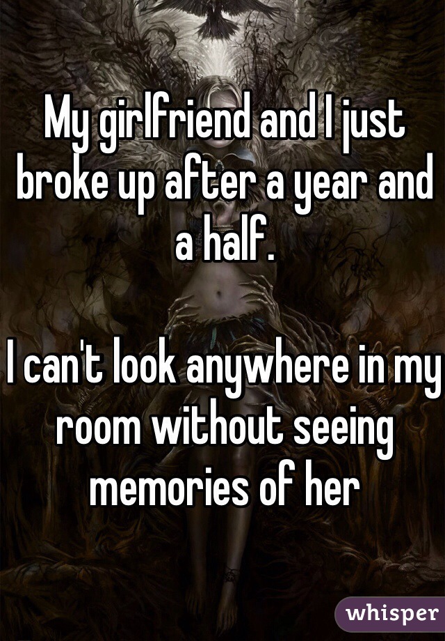 My girlfriend and I just broke up after a year and a half. 

I can't look anywhere in my room without seeing memories of her