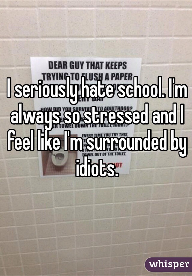 I seriously hate school. I'm always so stressed and I feel like I'm surrounded by idiots. 