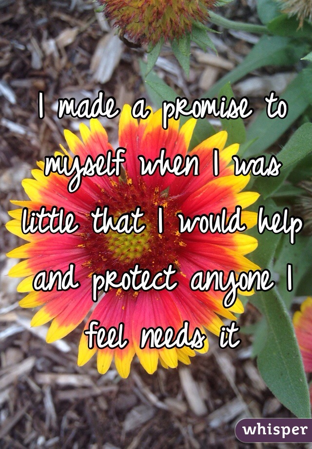 I made a promise to myself when I was little that I would help and protect anyone I feel needs it
