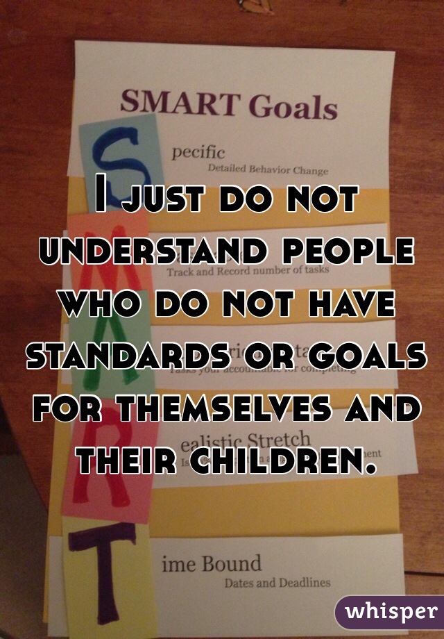 I just do not understand people who do not have standards or goals for themselves and their children. 